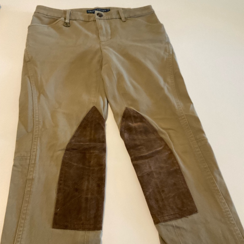 Ralph Lauren Hunt/Equestrian Pants, Suede Leg Shields, Snap Hem, Loops, Tan, Sz2 - Picture 3 of 16
